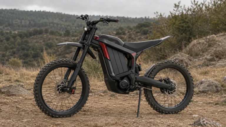 RERODE R1 Elektro-Dirtbike in dunkler Lackierung im Gelände