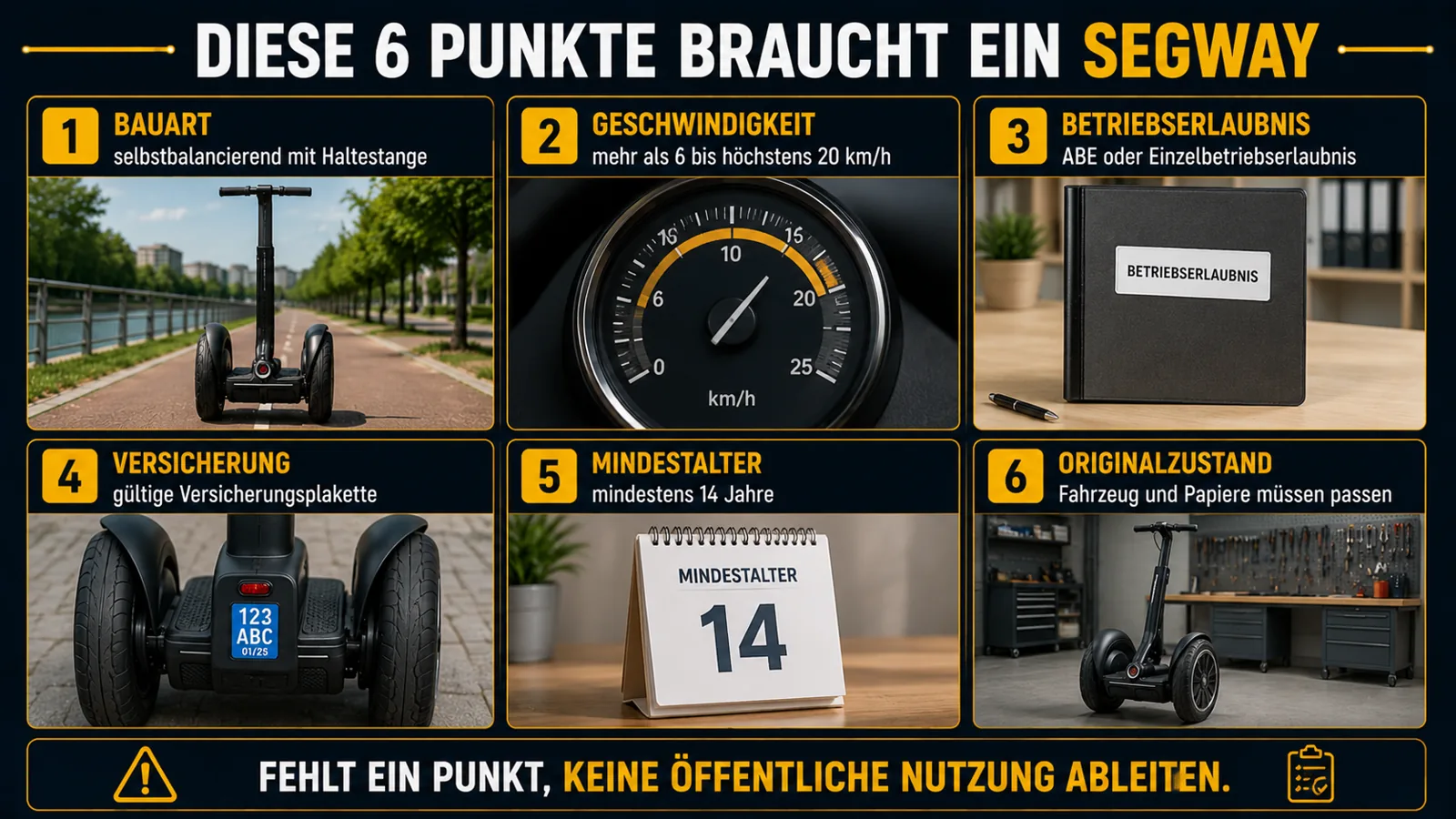 Sechs Voraussetzungen für einen klassischen Segway im Straßenverkehr