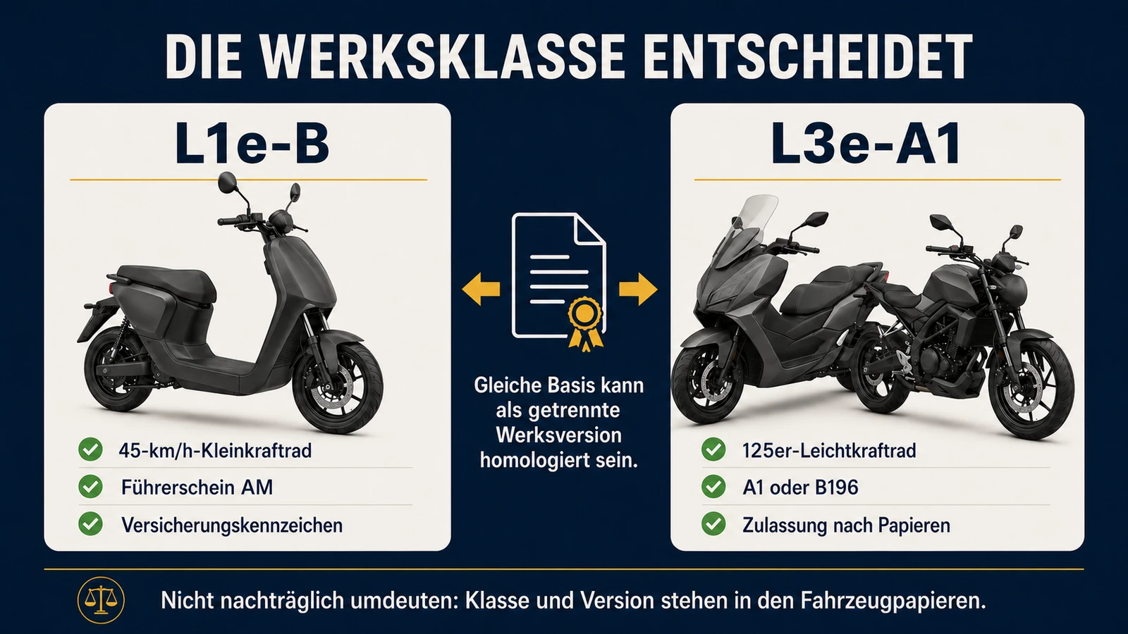 Infografik Fahrzeugklasse L1e-B gegen L3e-A1 bei Super Soco