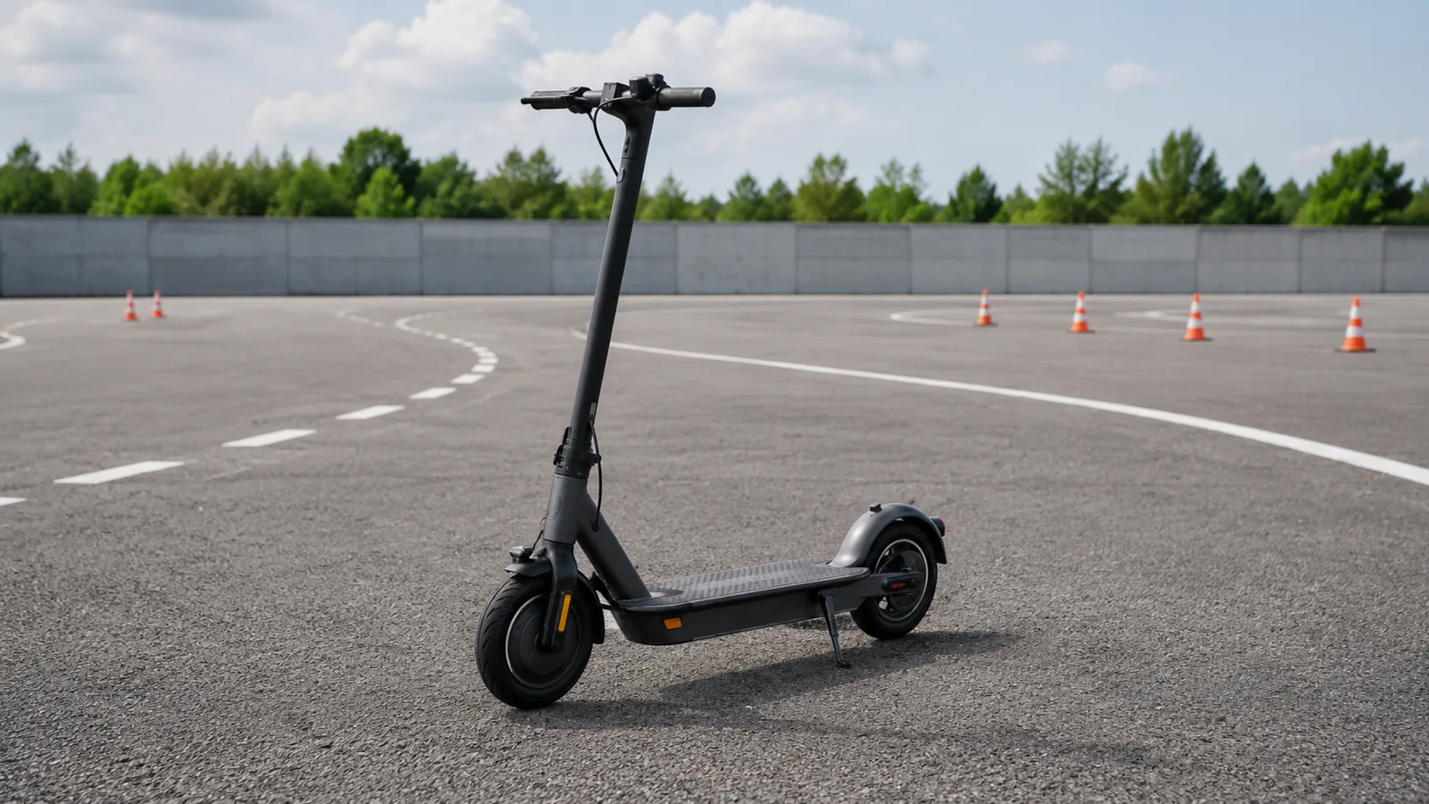 E-Scooter auf privater Testfläche mit sachlich-technischem Eindruck