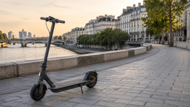 E-Scooter an Pariser Flussufer mit Altbaufassaden