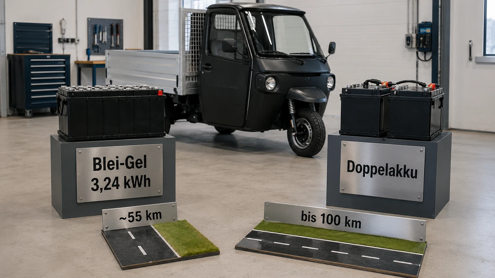 ARI 345 Blei-Gel-Akku 3,24 kWh mit rund 55 km Reichweite, Doppelakku bis 100 km