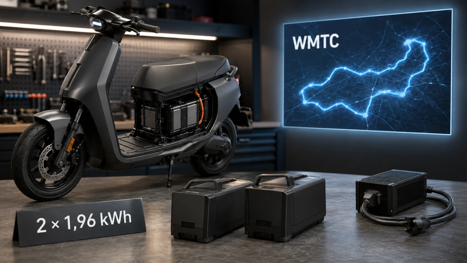 BMW CE 02 Akkuaufbau mit zwei 1,96-kWh-Packs und Reichweite nach WMTC