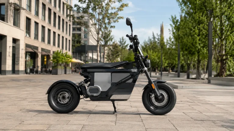 BMW CE 02 Elektro-Scooter in urbaner Umgebung von der Seite