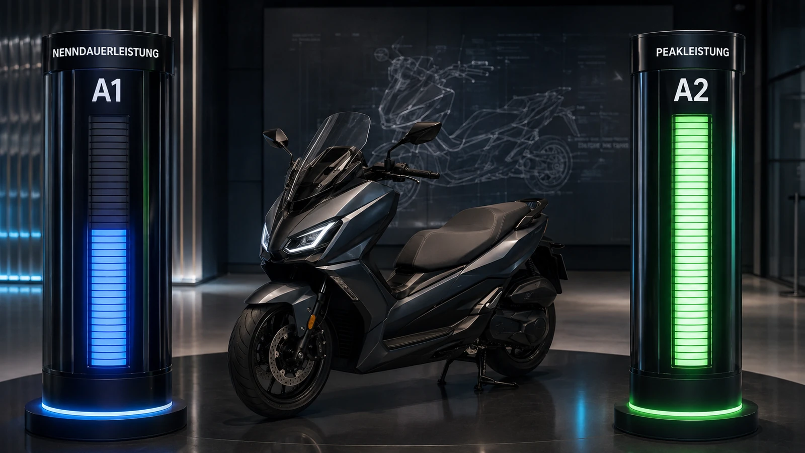 BMW CE 04: Nenndauerleistung gegenüber Peakleistung für A1- und A2-Variante