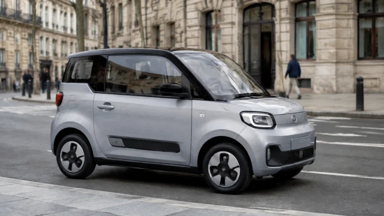 Elektrisches Bontu-Microcar in einer europäischen Stadtstraße