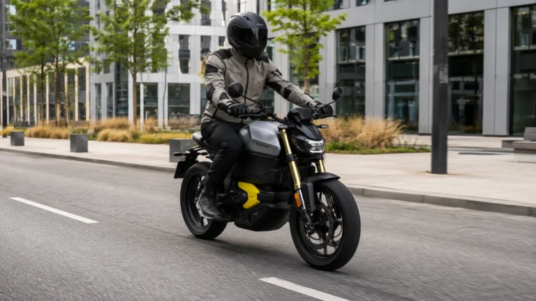 Can-Am Pulse Elektro-Naked in Seitenansicht auf urbaner Straße