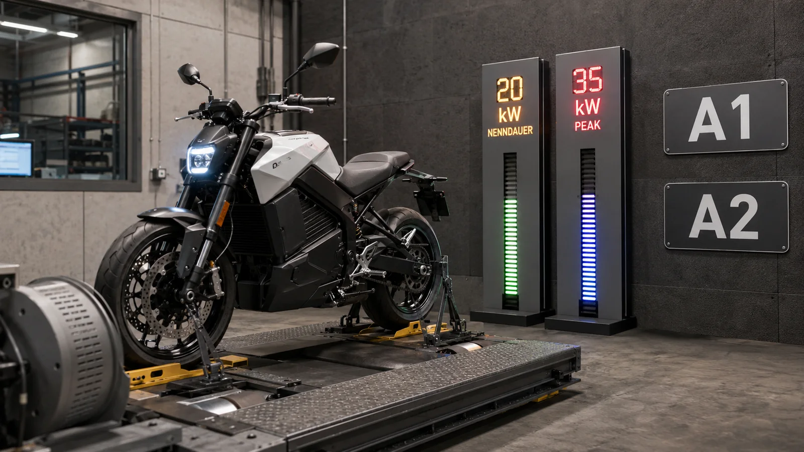 Vergleich Nenndauerleistung 20 kW und Peak 35 kW der Can-Am Pulse mit Führerscheinklasse A1 und A2