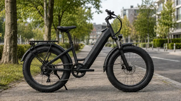 E-Fatbike mit breiten Reifen am Straßenrand