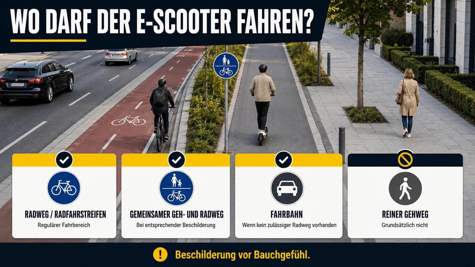 Infografik zulässige Verkehrsflächen für den E-Scooter