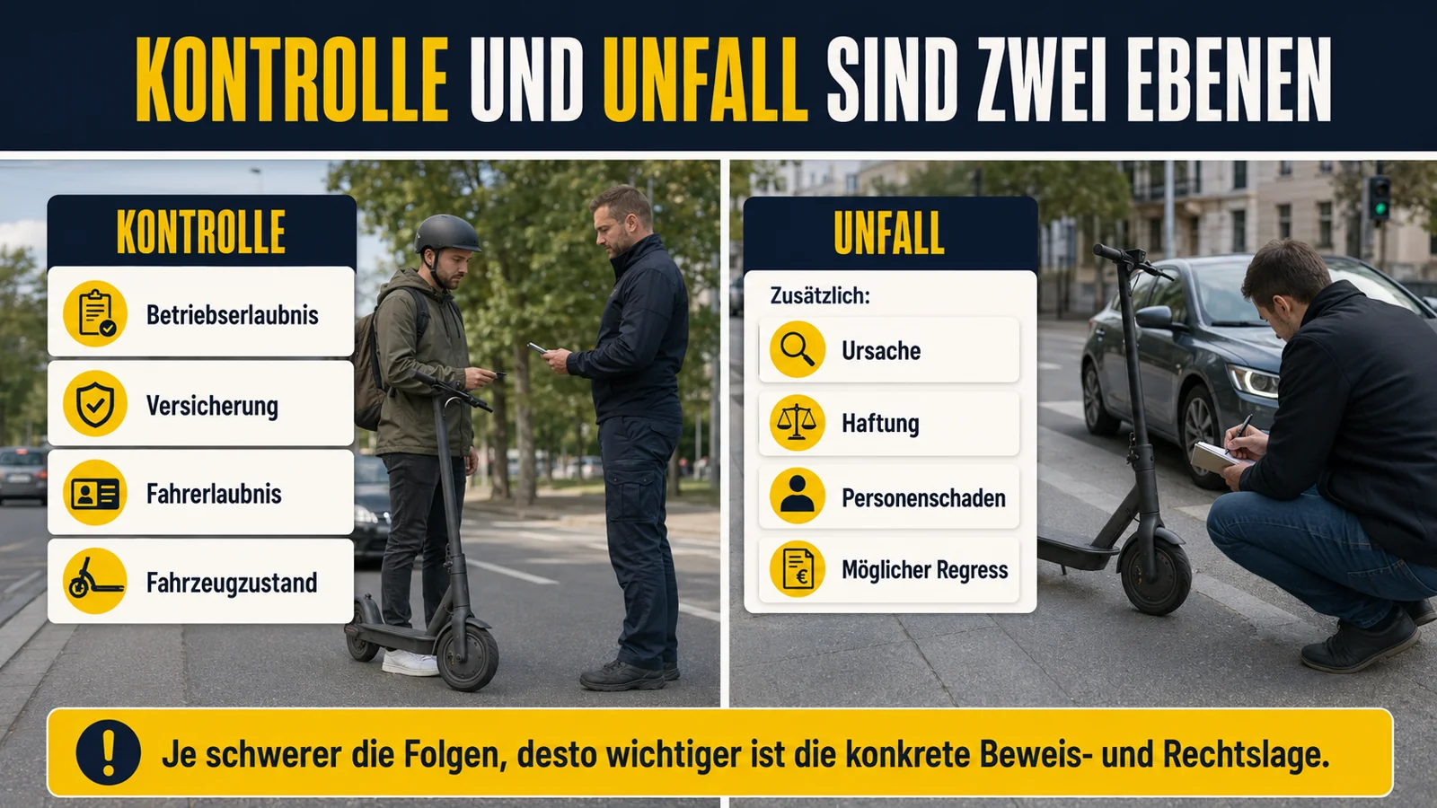 Infografik Kontrolle und Unfall als zwei Ebenen beim E-Scooter-Tuning