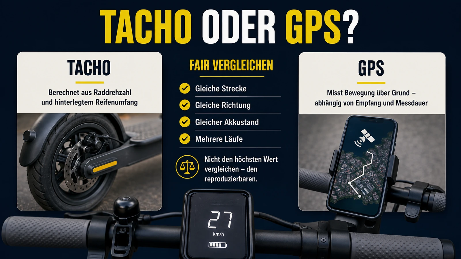 Infografik Tacho gegen GPS beim E-Scooter