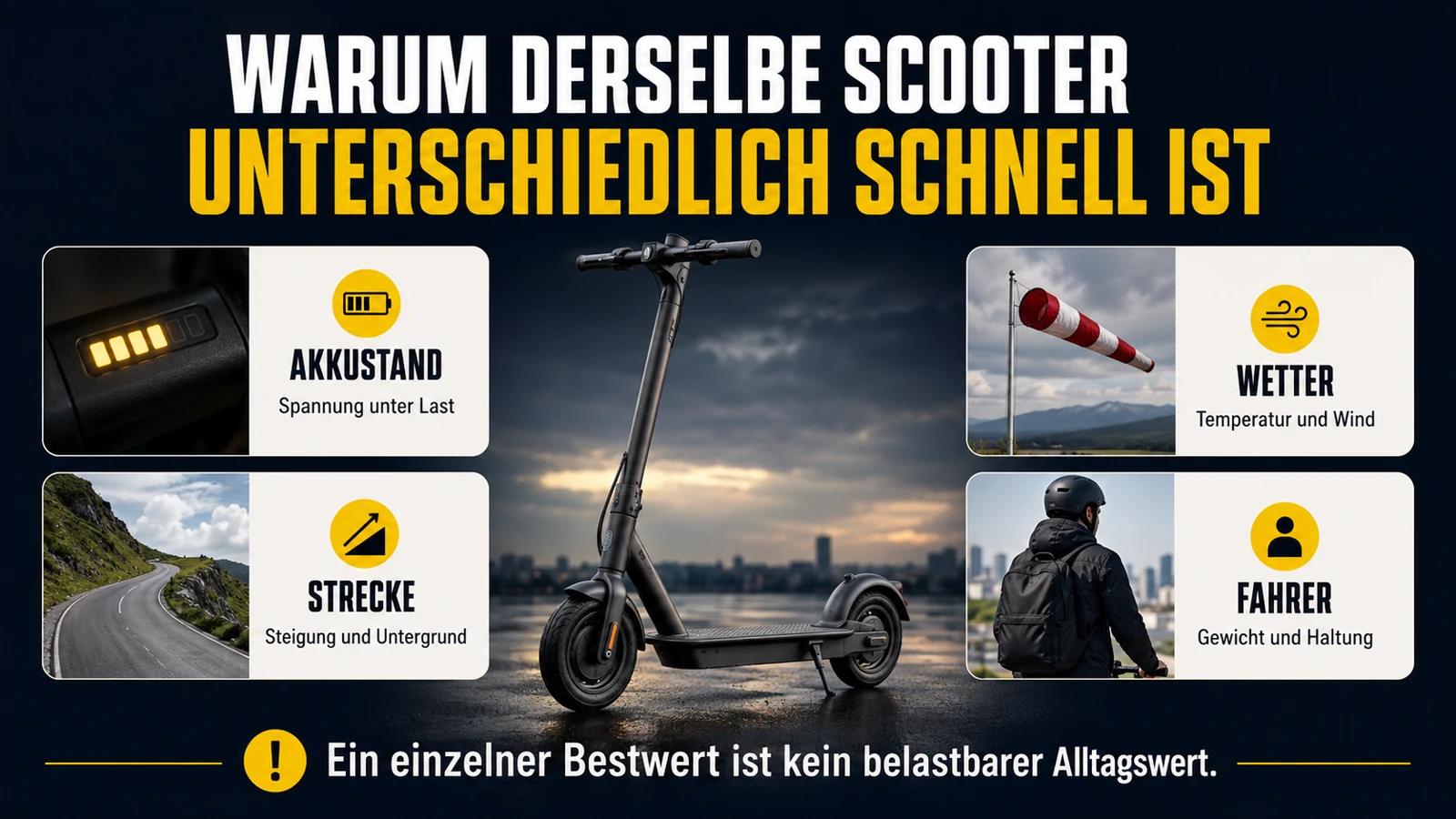 Infografik vier Einflüsse auf die E-Scooter-Geschwindigkeit
