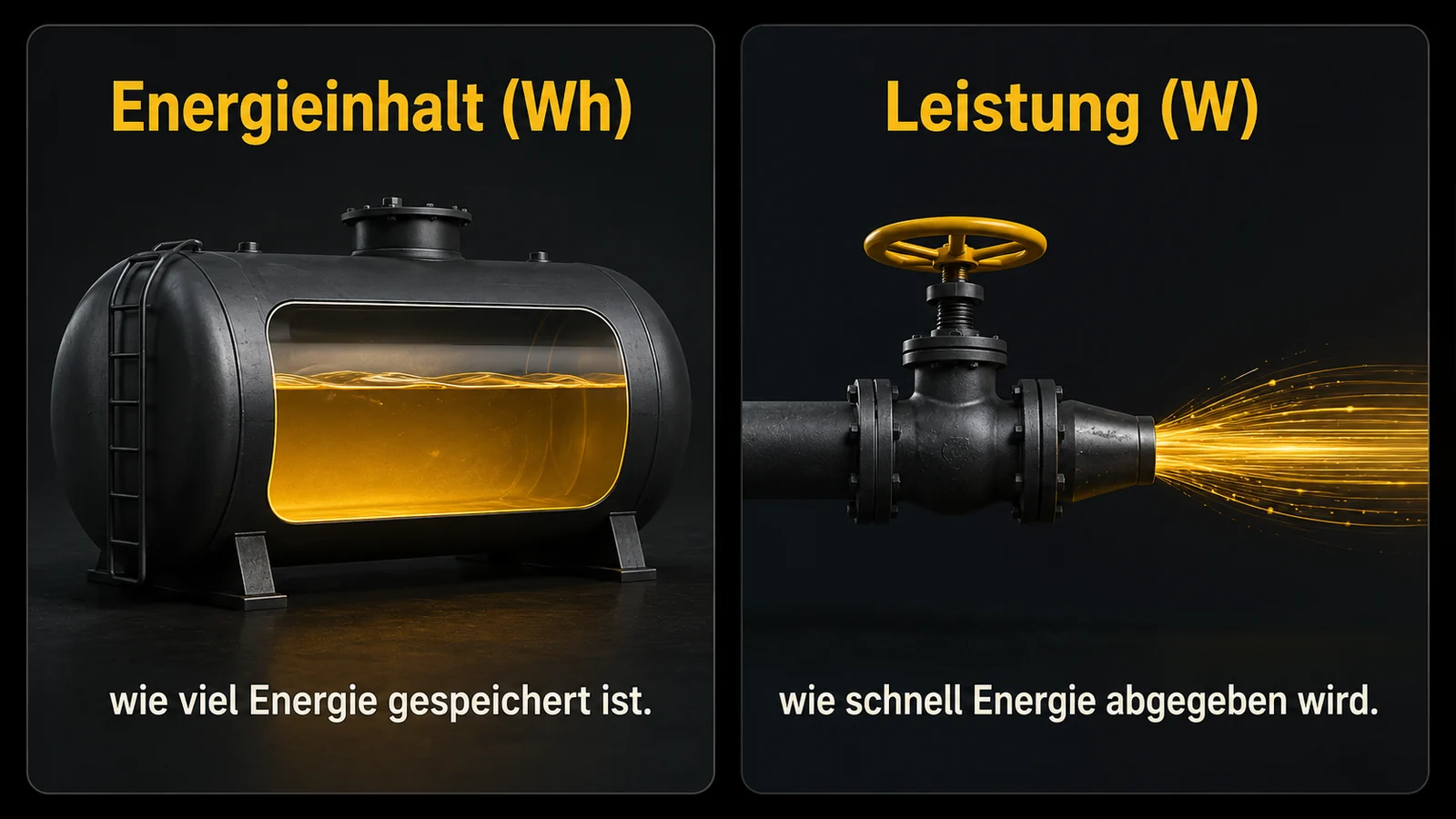 Schema Wattstunden gegen Watt: Energieinhalt und Leistung beim eFoil-Akku getrennt
