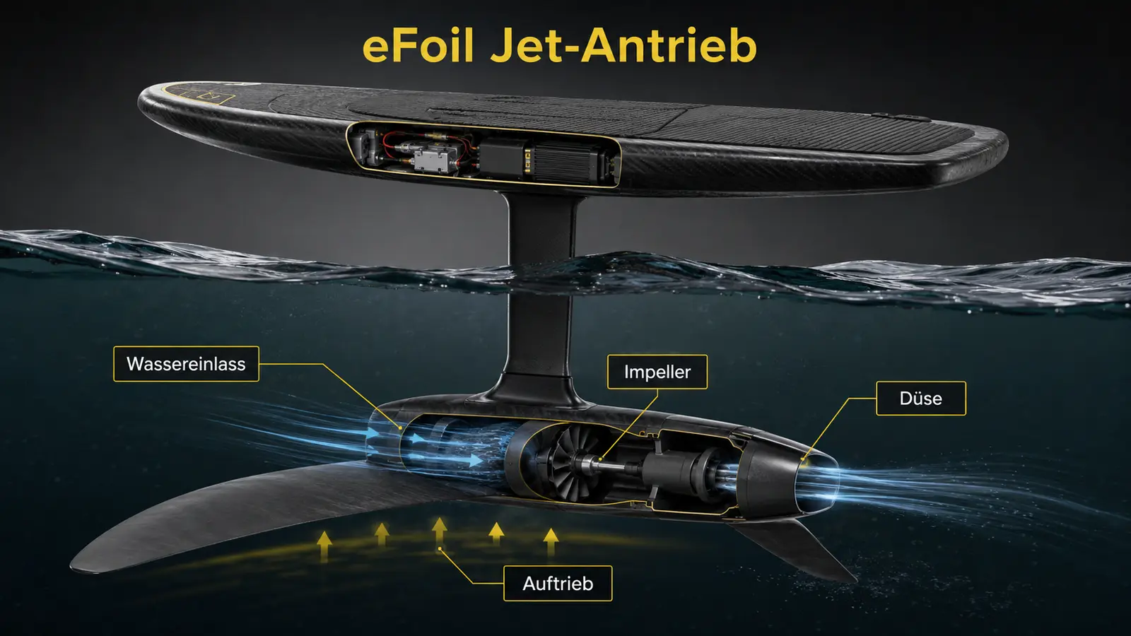 Schema geschützter Jet-Antrieb mit gekapseltem Impeller im eFoil