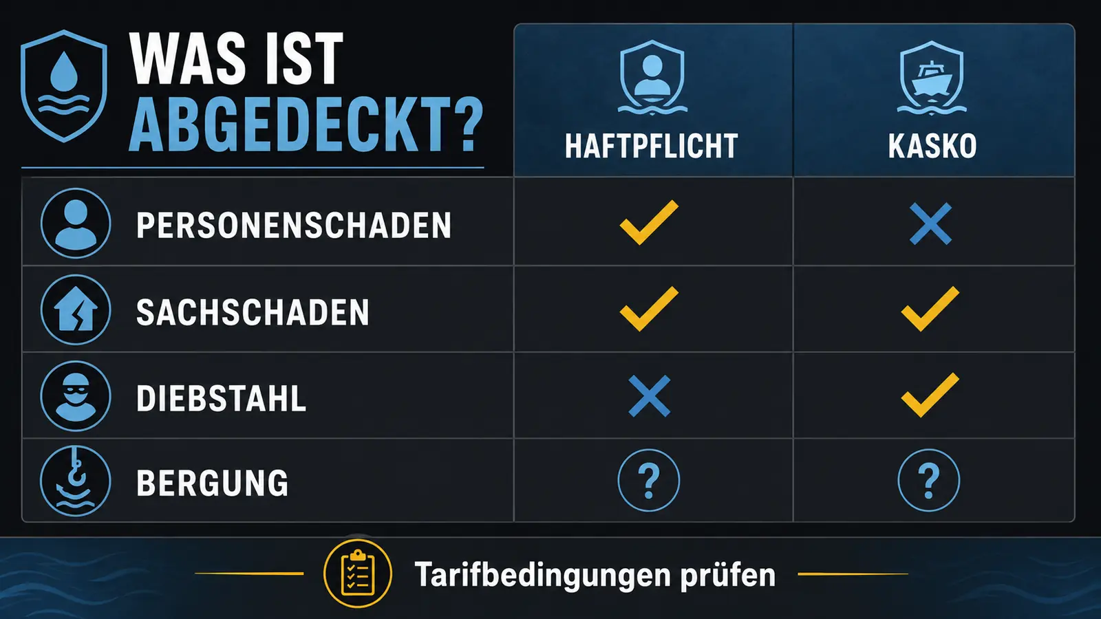 Deckungs-Matrix Risiko gegen Haftpflicht und Kasko beim eFoil