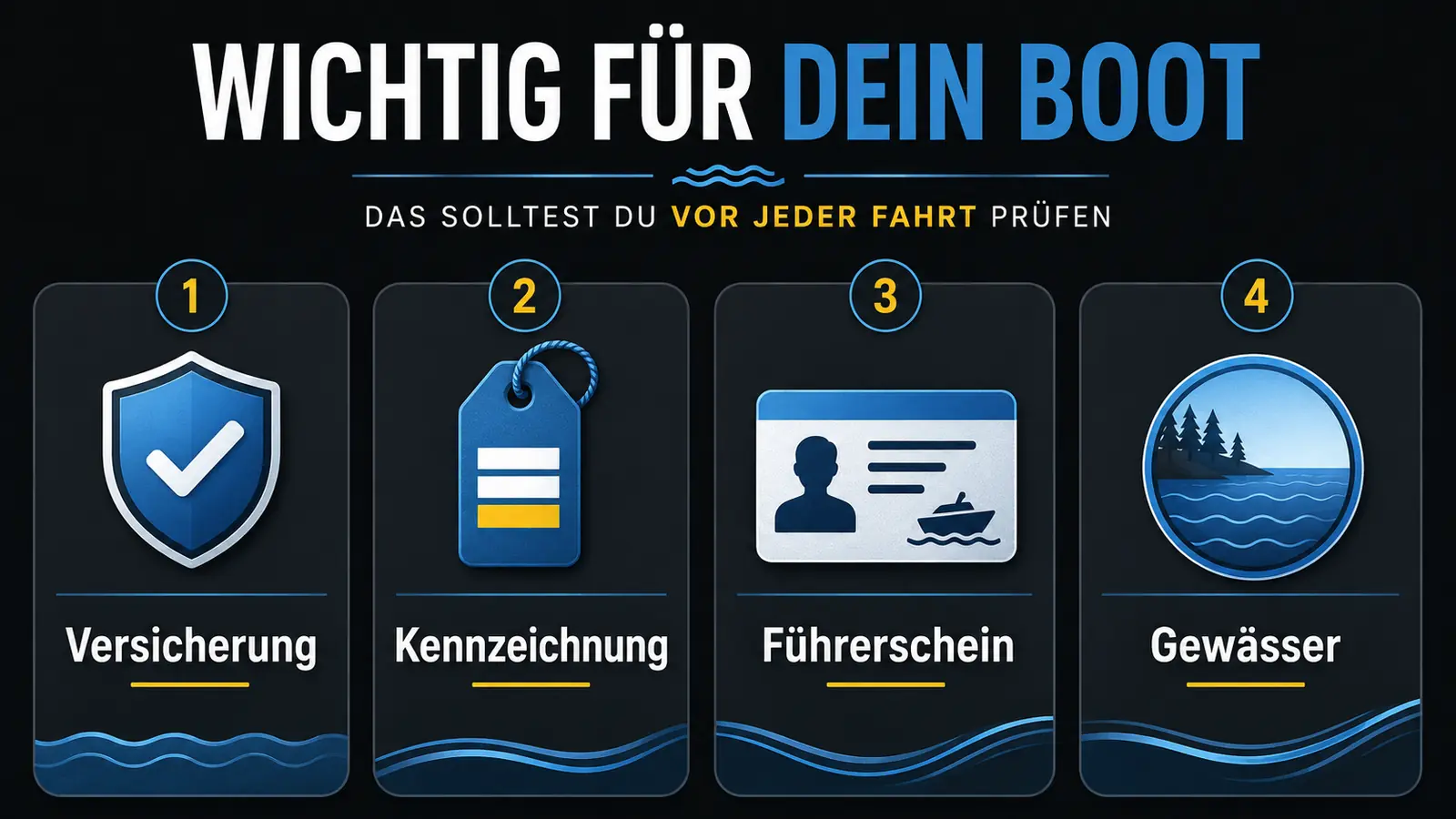Vier getrennte Ebenen Versicherung Kennzeichnung Fuehrerschein Gewaesser beim eFoil