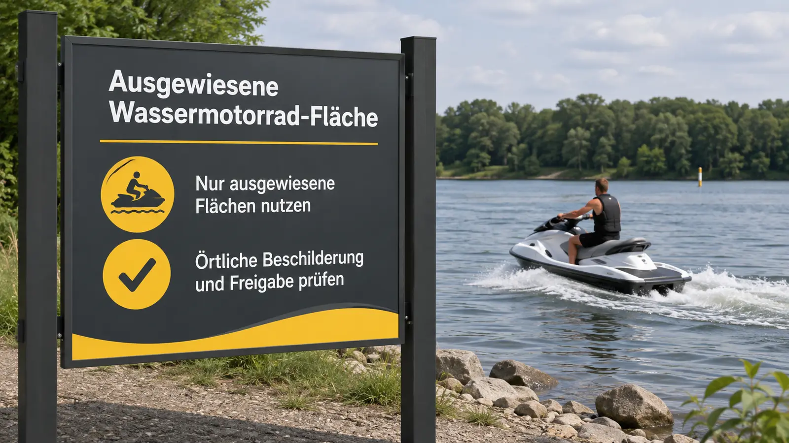 Tafelzeichen E.22 freigegebene Wassermotorrad-Flaeche auf Binnenschifffahrtsstrasse