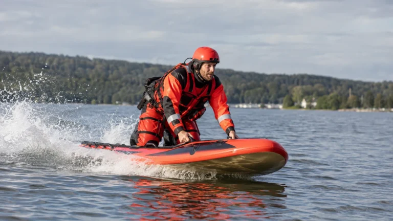 Elektrisches Rettungsboard mit E-Jet-Antrieb im Einsatz auf offenem Wasser