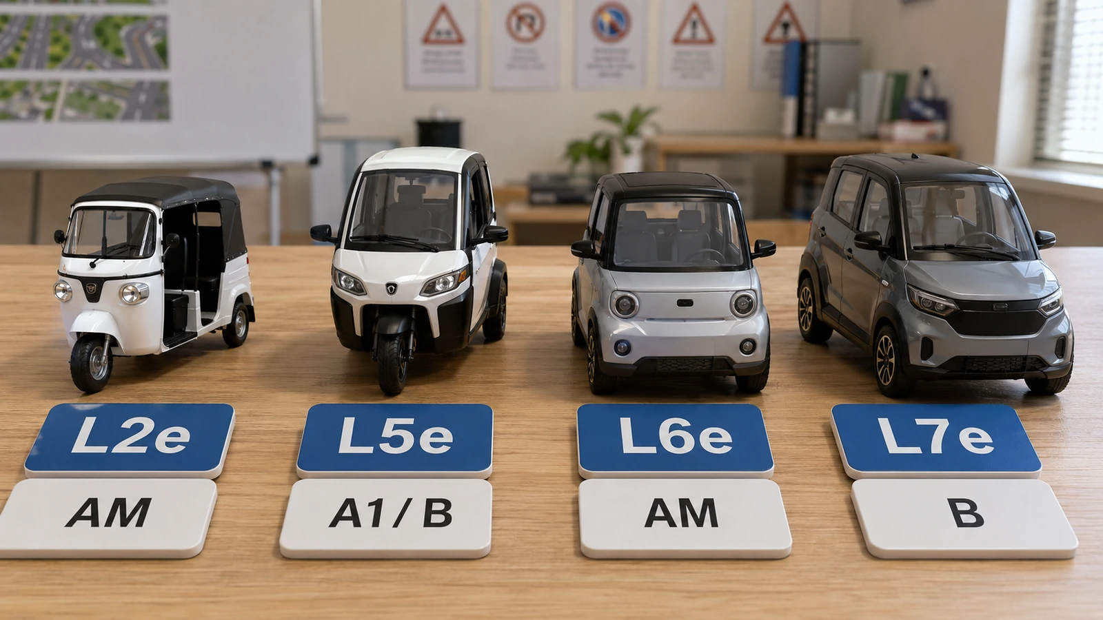 Führerscheinklassen AM, A1 und B je Elektro-Tuktuk-Fahrzeugklasse