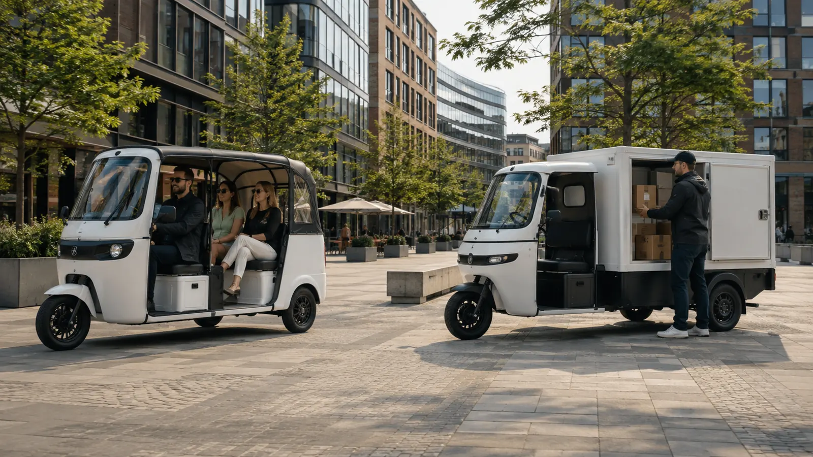 Elektro-Tuktuk für Personen und Tourismus gegen Cargo-Modell für die letzte Meile