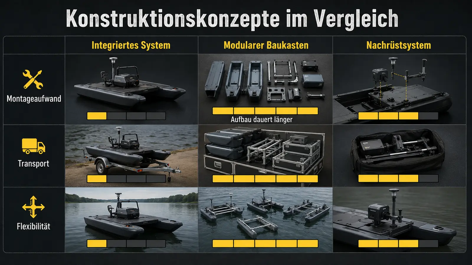 Schema leichtes Wassermotorrad gegen modularen Baukasten gegen aufsteckbaren SUP-Antrieb