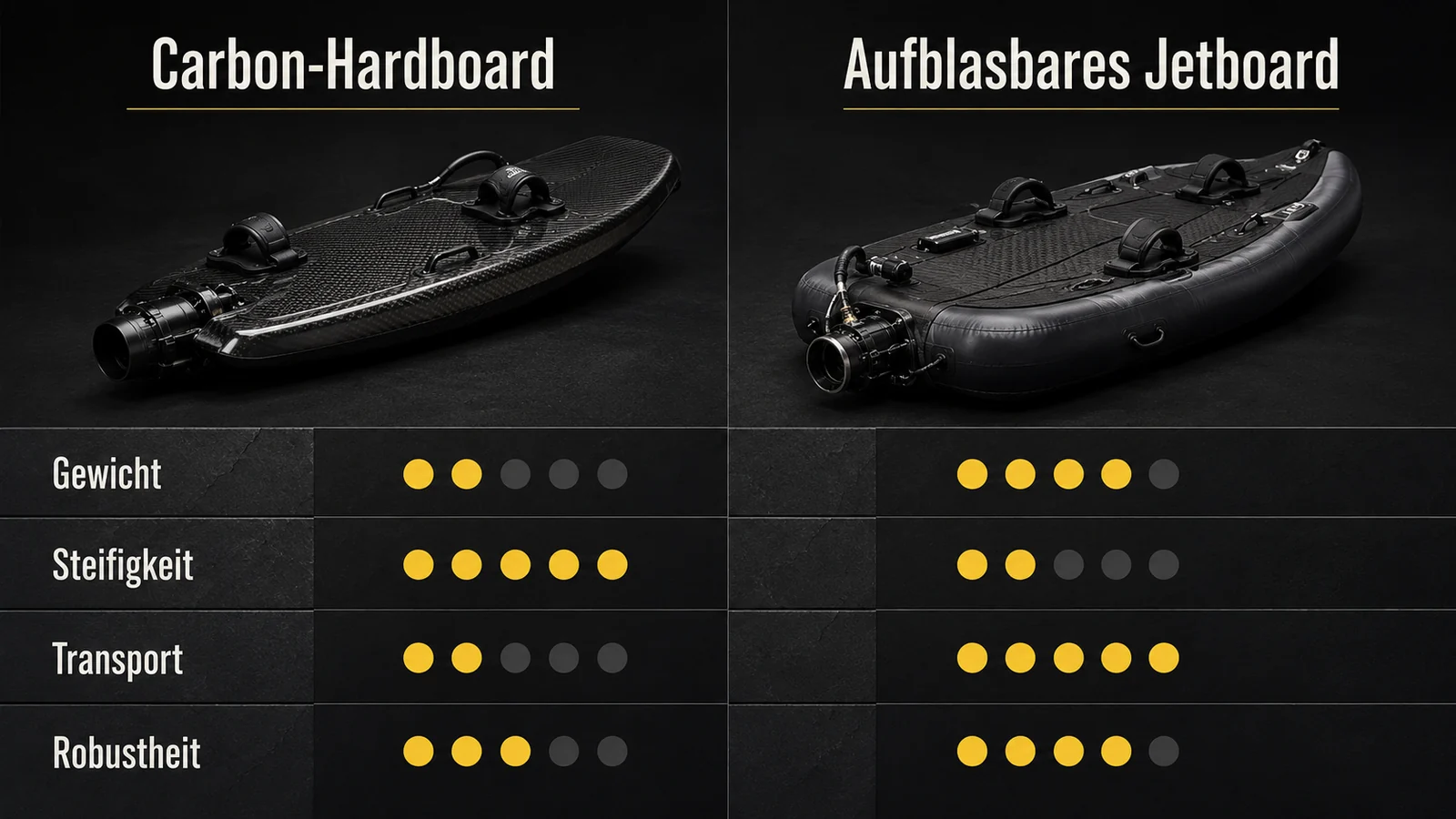 Vergleich Carbon-Hardboard und aufblasbares Jetboard