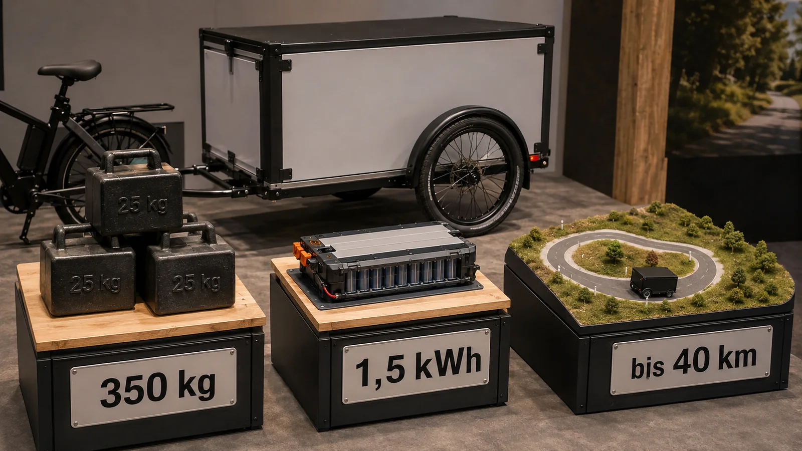 K-Ryole Technikdaten: 350 kg Nutzlast, 1,5 kWh Akku, bis 40 km Reichweite