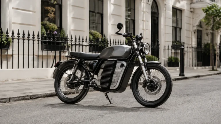 Maeving RM1S Retro-E-Motorrad im Café-Racer-Design in Seitenansicht