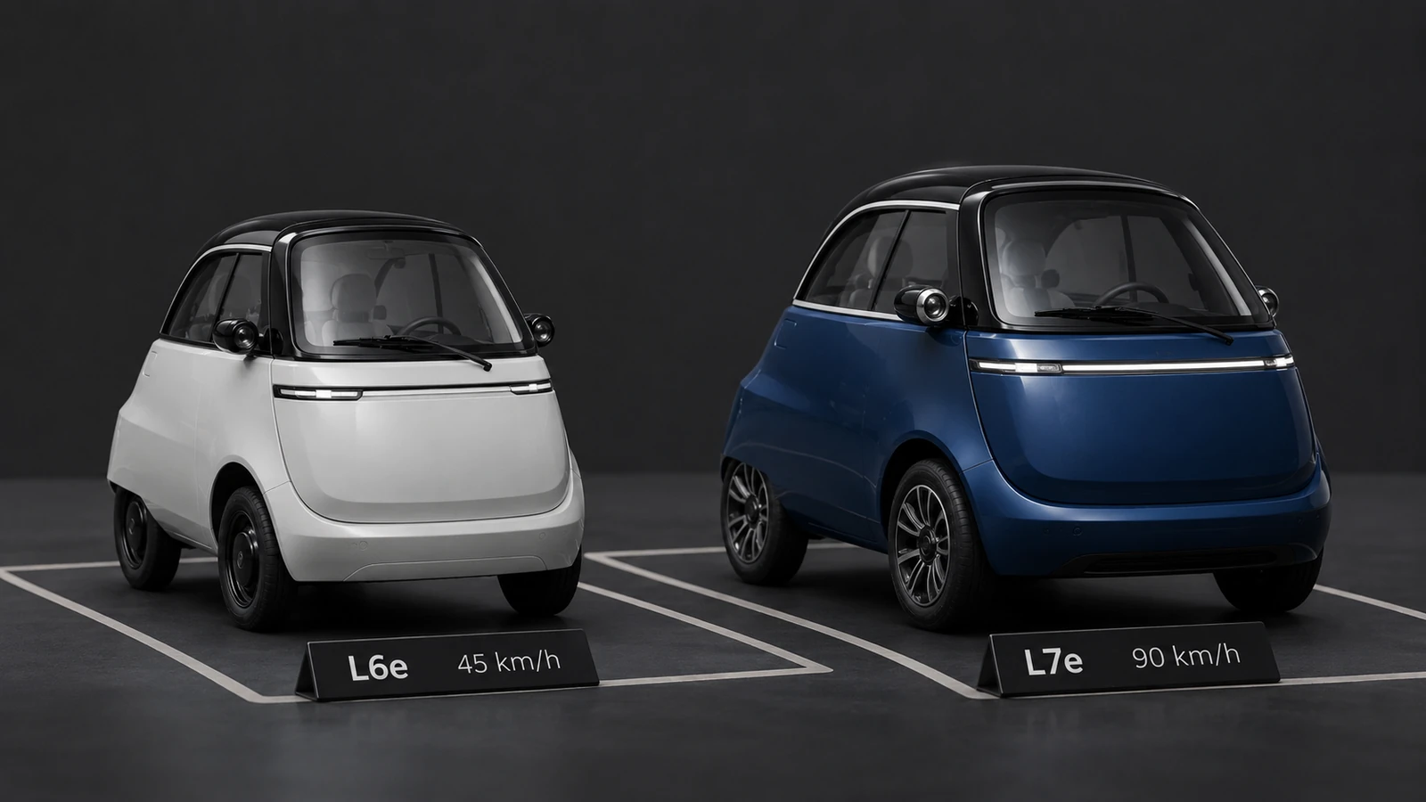 Vergleich Microlino Lite als L6e mit 45 km/h und Microlino 2.0 als L7e mit 90 km/h
