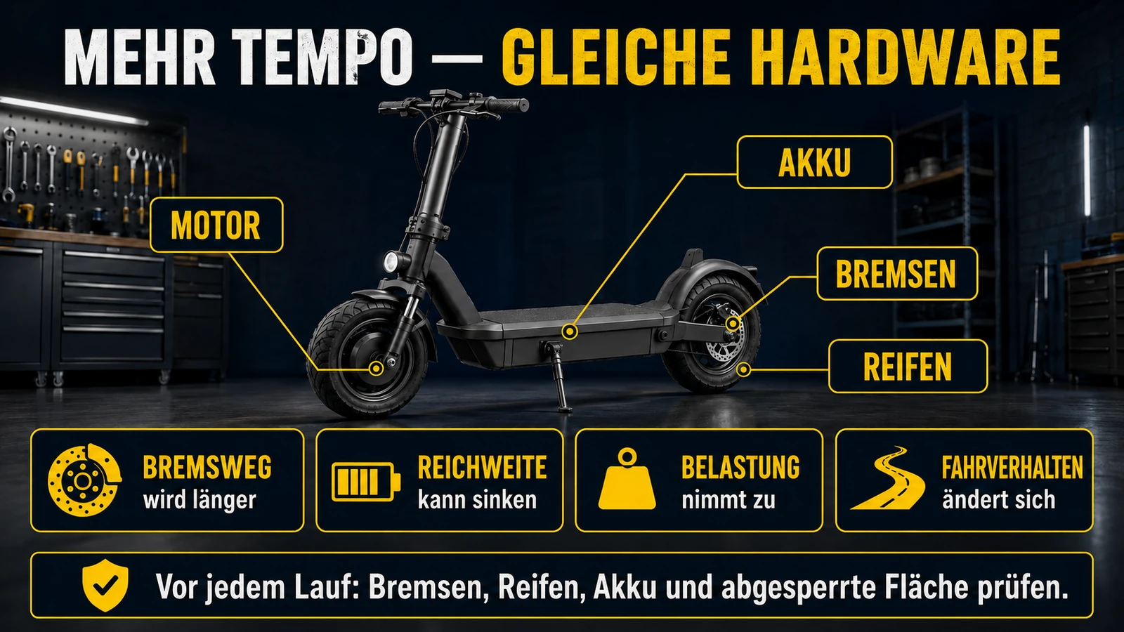 Infografik mehr Tempo bei gleicher Hardware beim Ninebot F2
