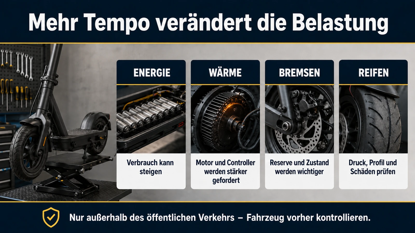 Infografik mehr Tempo verändert die Belastung beim Ninebot G2D