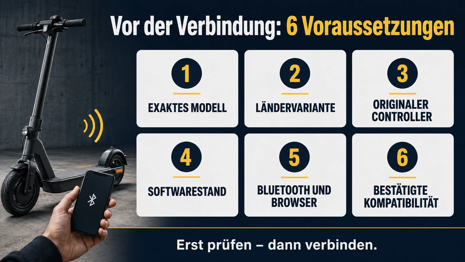 Infografik sechs Voraussetzungen vor der Ninebot-Verbindung