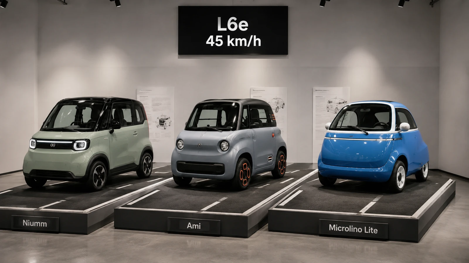 Einordnung NIU Niumm gegen Citroën Ami und Microlino Lite in der L6e-Klasse mit 45 km/h