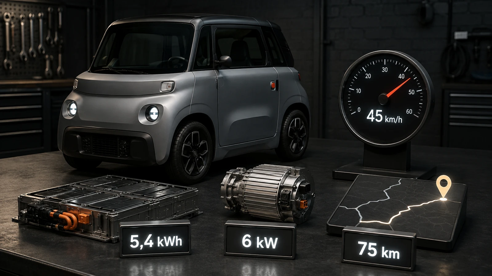 Technische Daten Opel Rocks: 45 km/h, 6 kW Nenndauer, 5,4 kWh, 75 km