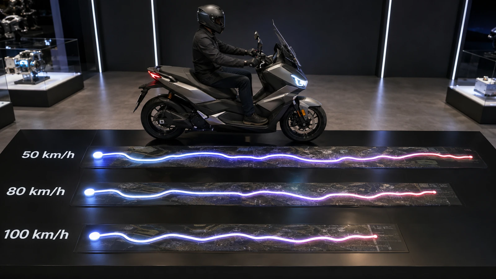 Reichweite des Rieju RAY 7.7 bei 50, 80 und 100 km/h im Vergleich
