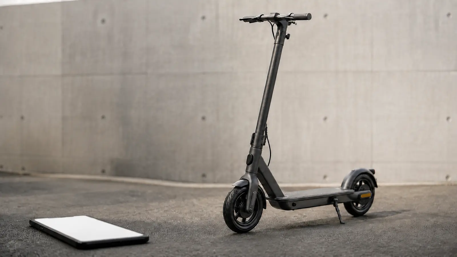 E-Scooter der Segway-X3-Serie steht neben einem Smartphone mit geöffneter App