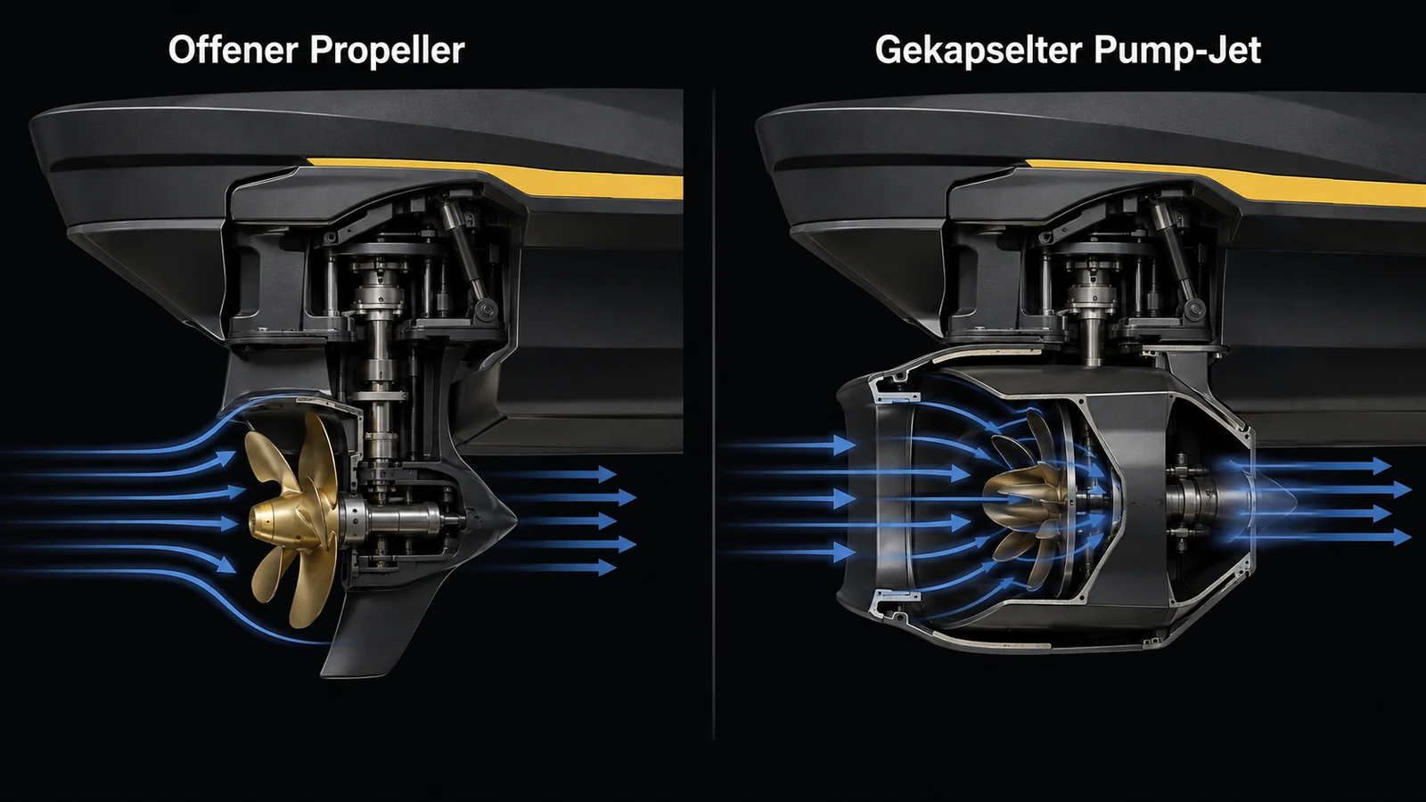 Sublue Antrieb Propeller gegen Pump-Jet im Schnitt