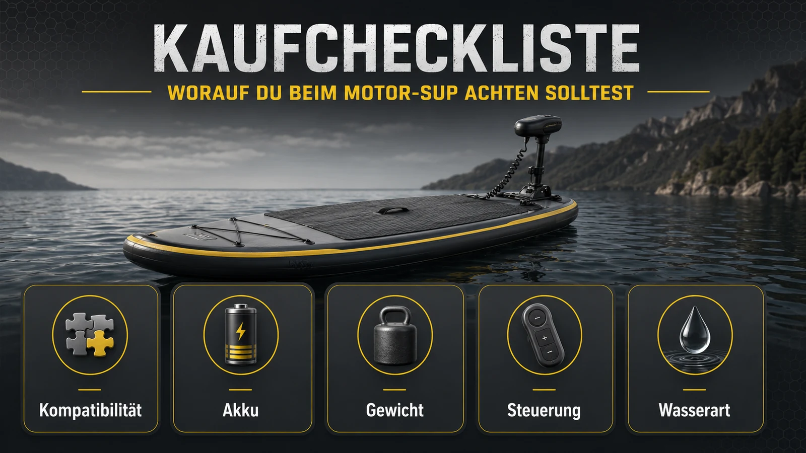 Kaufkriterien Motor-SUP: Kompatibilitaet, Akku, Gewicht, Steuerung und Wasserart