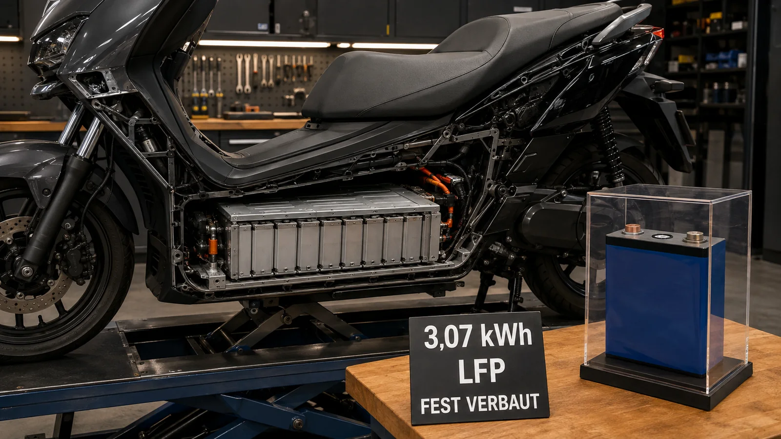 Fest verbauter 3,07-kWh-LFP-Akku des Suzuki e-Address