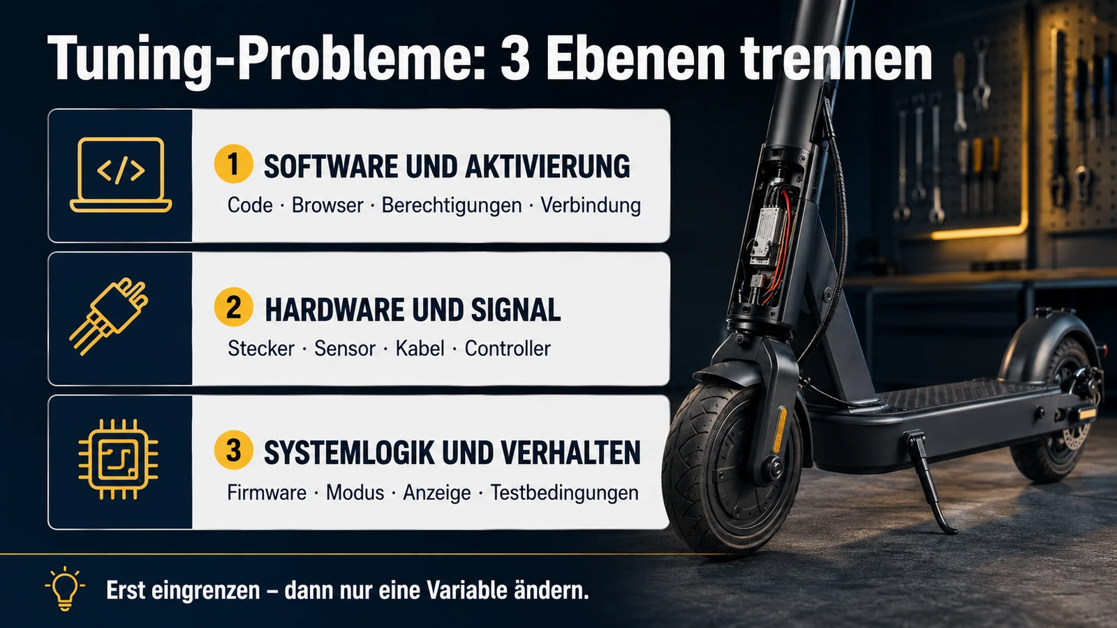 Infografik drei Ebenen bei Tuning-Problemen