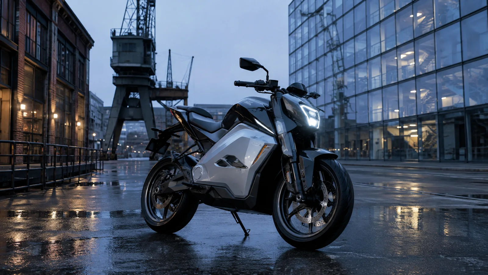 Ultraviolette F77 Mach 2 E-Motorrad in Seitenansicht auf neutralem Untergrund