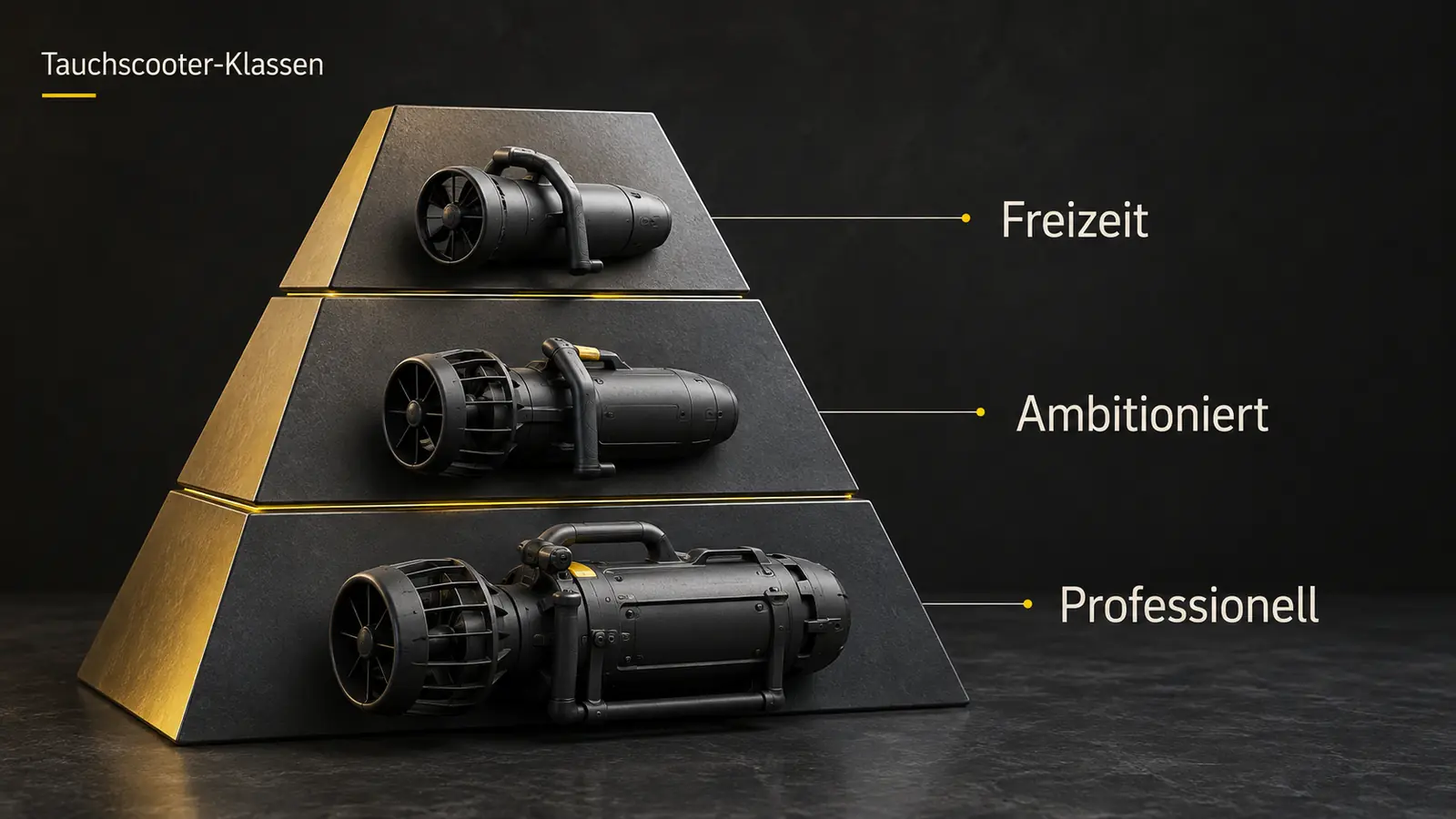 Pyramide der drei Preisklassen Budget, Mittelklasse, Premium mit Beispielmarken