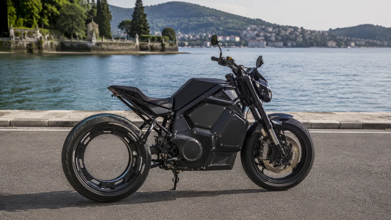 Verge TS Elektromotorrad mit hublosem Nabenmotor in Seitenansicht