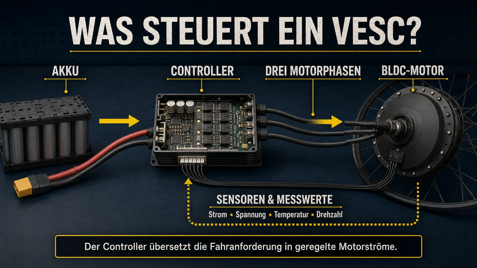 Infografik Energie- und Signalfluss beim VESC-Controller