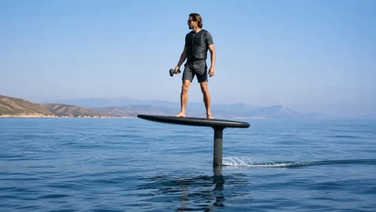 Waydoo efoil Flyer EVO fliegt auf dem Tragflügel über Wasser