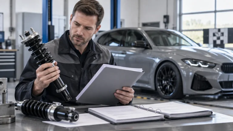 ABE und Gutachten richtig lesen: Servicetechniker prüft Fahrzeugpapiere und Bauteile in der Werkstatt. KI-generiertes Symbolbild · redaktionell geprüft.