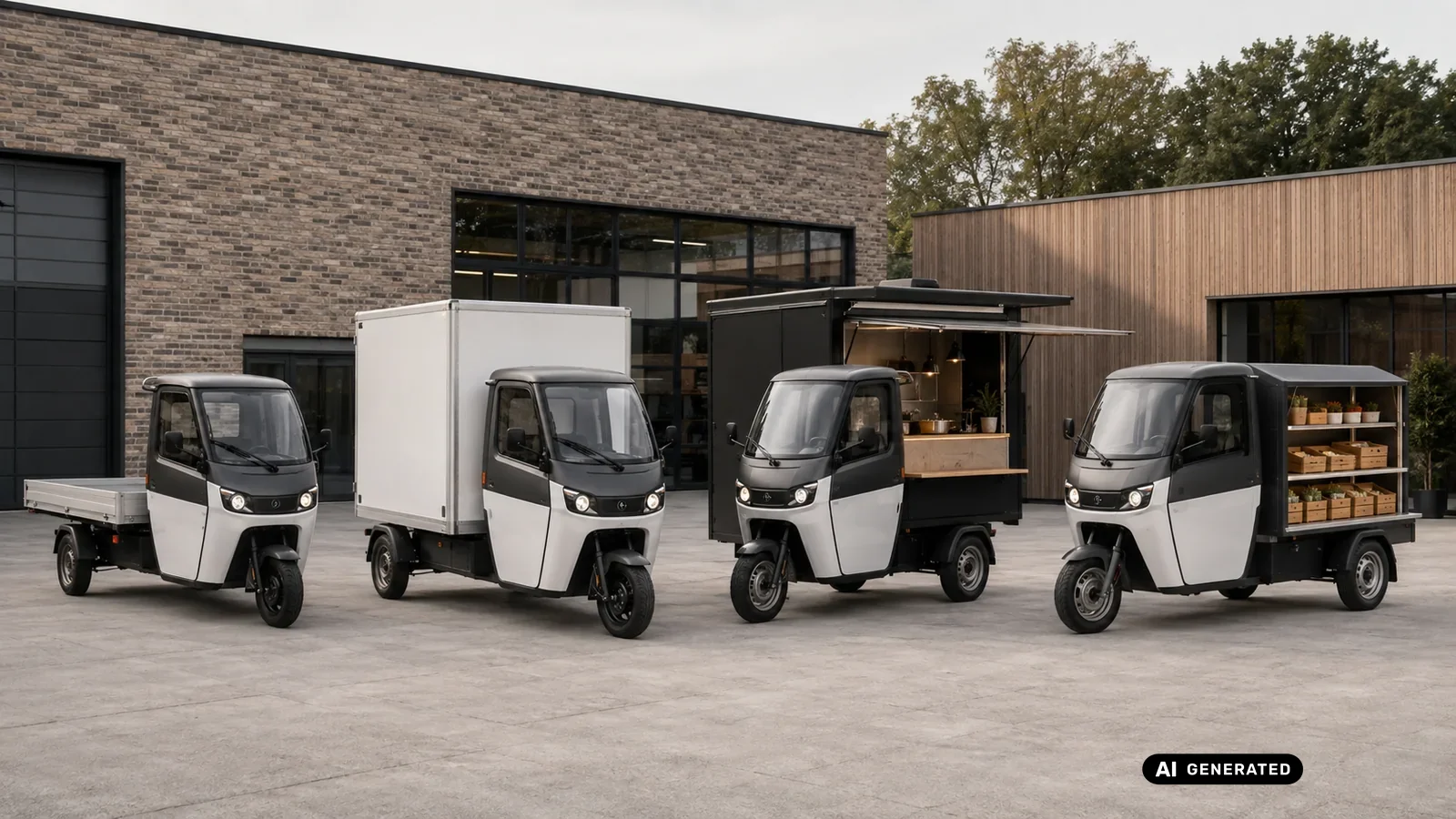 ARI 345 Aufbauvarianten Pritsche, Koffer, Food-Truck und Verkaufsfahrzeug. KI-generiertes Symbolbild · redaktionell geprüft.