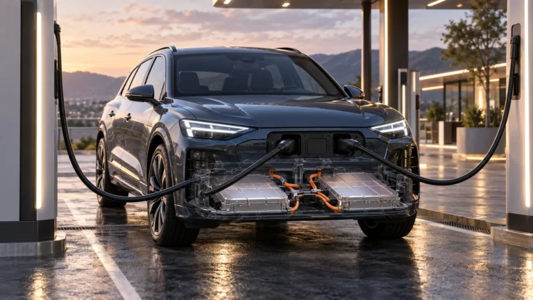 Audi Q6 e-tron laden: 800 Volt, Bankladen und 270 kW erklärt. KI-generiertes Symbolbild · redaktionell geprüft.