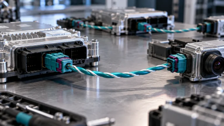 Automotive Ethernet: 100BASE-T1, 1000BASE-T1 und Multi-Gig. KI-generiertes Symbolbild · redaktionell geprüft.